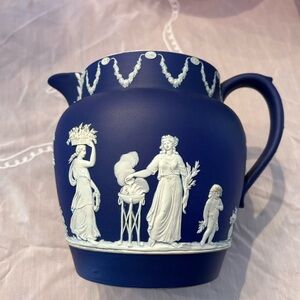 Antique wedgwood jasperware Blue and White Pitcher from 1883.